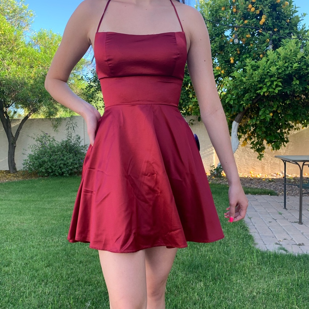 burgundy strappy dress